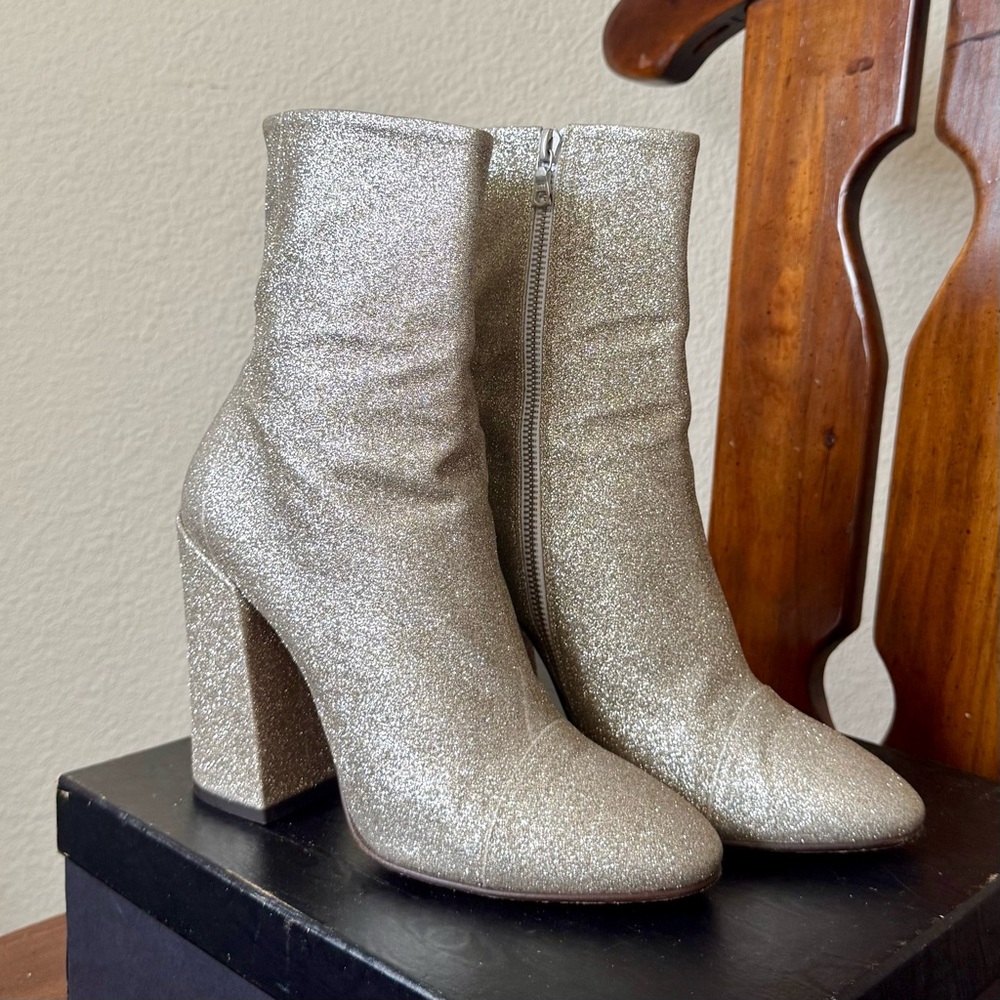 Dries Van Noten Silver Glitter Glam Ankle Boots